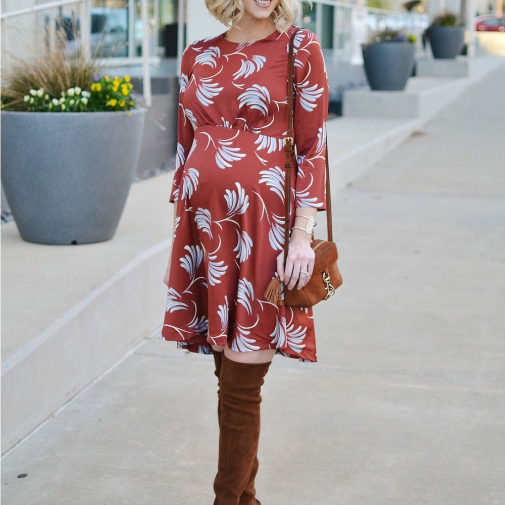 Elegant Brown Patterned  Dress ANN TAYLOR LOFT SIZE 2